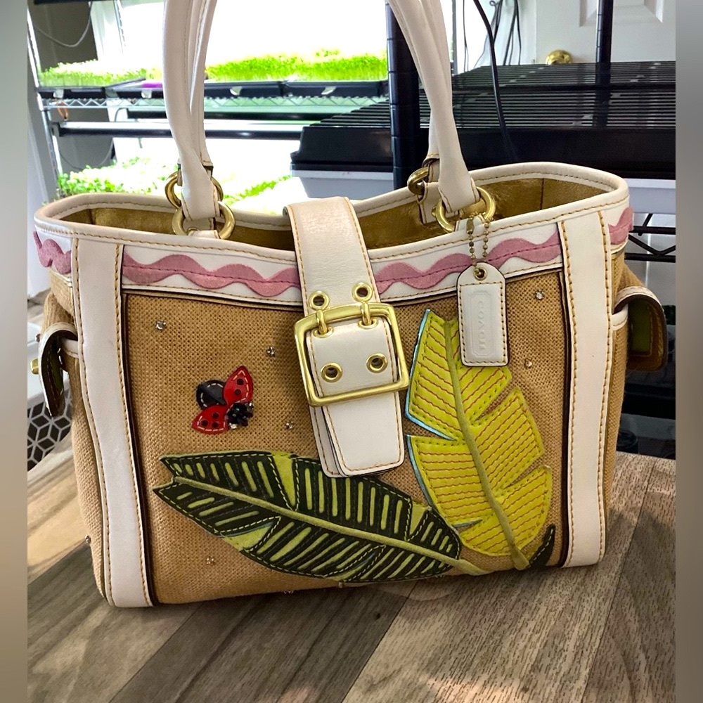 Coach Limited Edition Ladybug Hampton Burlap & Leather purse!